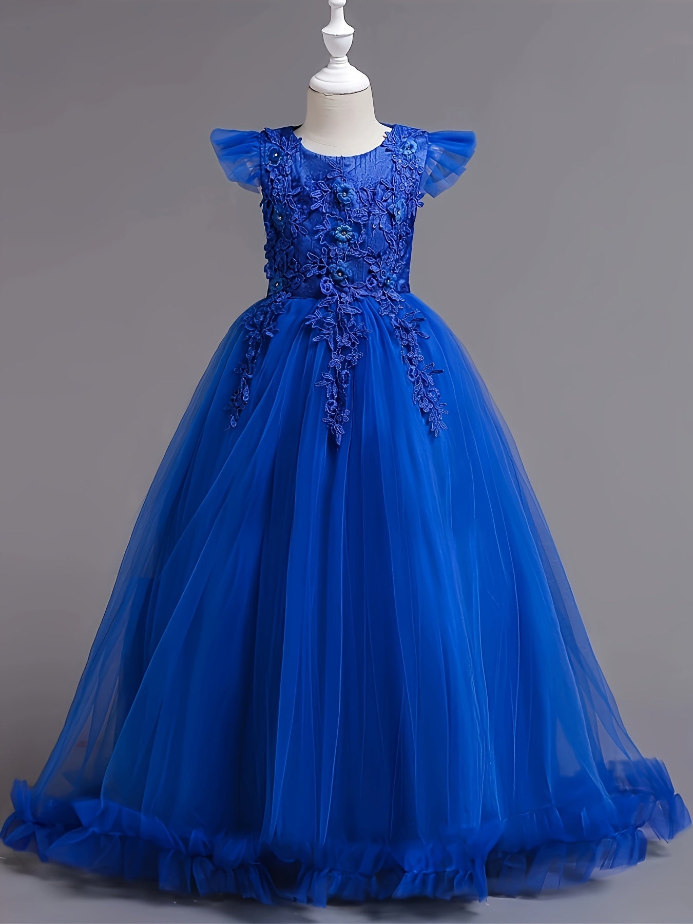 Girls Dresses Floral Lace Princess Dress With Tulle Birthday Party Wedding Sleeveless Pageant Evening Gown