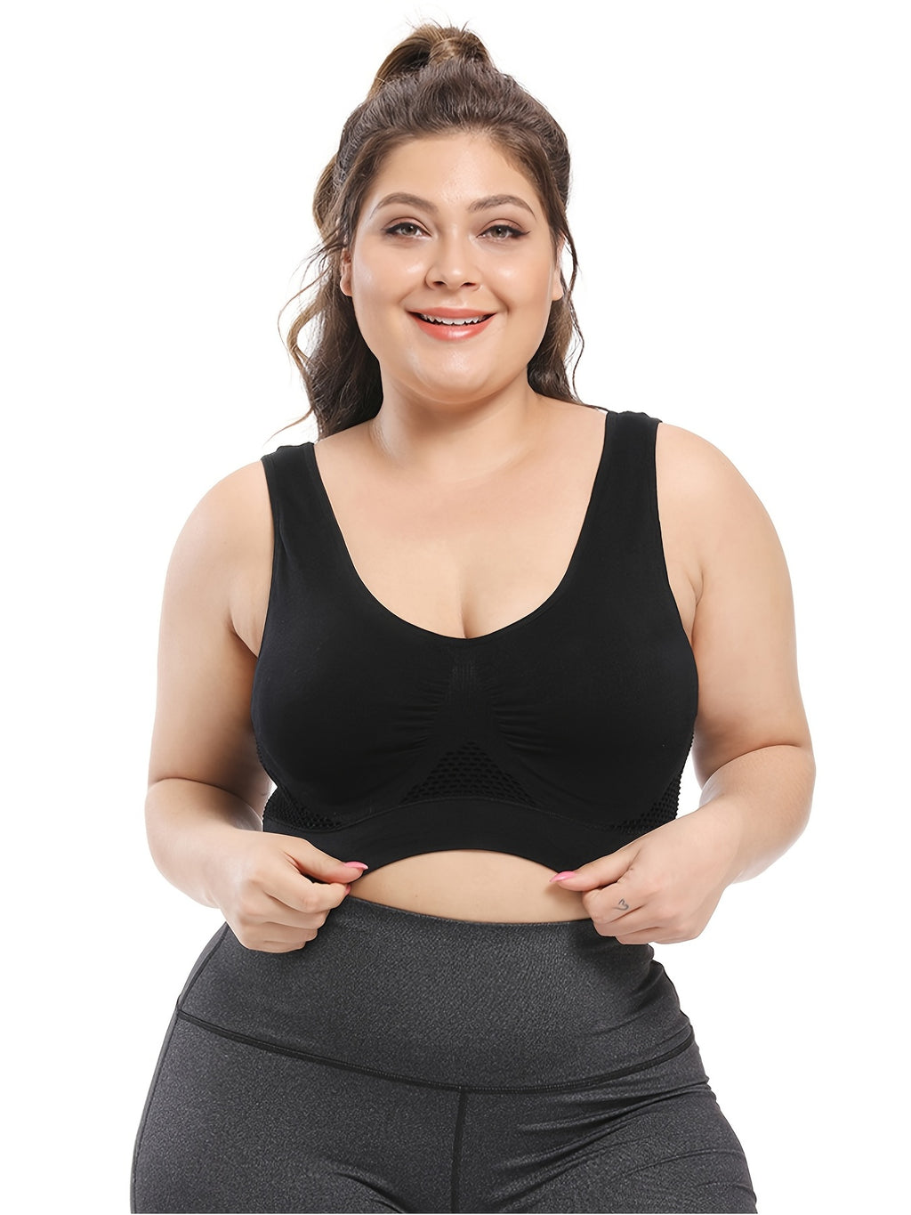 [Gentle Care] Plus Size Seamless Sports Bra for Women - Purple, Breathable Mesh Fabric, Push-Up with Removable Pads, Comfort Fit Vest Style, Sizes 36XL to 40XL, Plus Size Bra