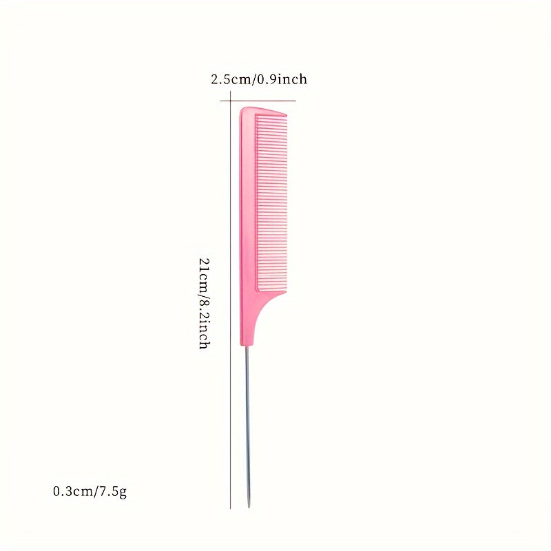 Barber Salon Fine Tooth Rat Tail Teasing Comb With Stainless Steel Pin Metal Hair Pick Detangling Comb Profession Tool Practical Convenient For Women Men Hair Styling
