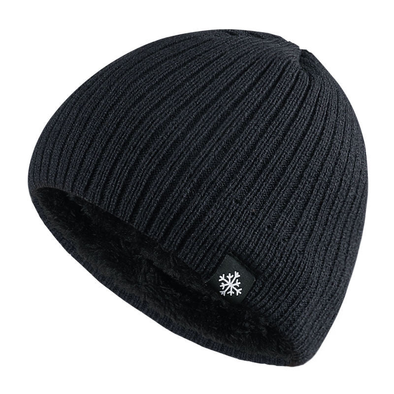 Snowflake Logo Striped Knitted Beanie, Double-Layer Fleece-Lined Thick Warm Comfortable Brimless Hat for Autumn and Winter Outdoor Casual Sports Mountaineering Skiing Running Cycling Windproof Ear Protection Street Hip-Hop Sn