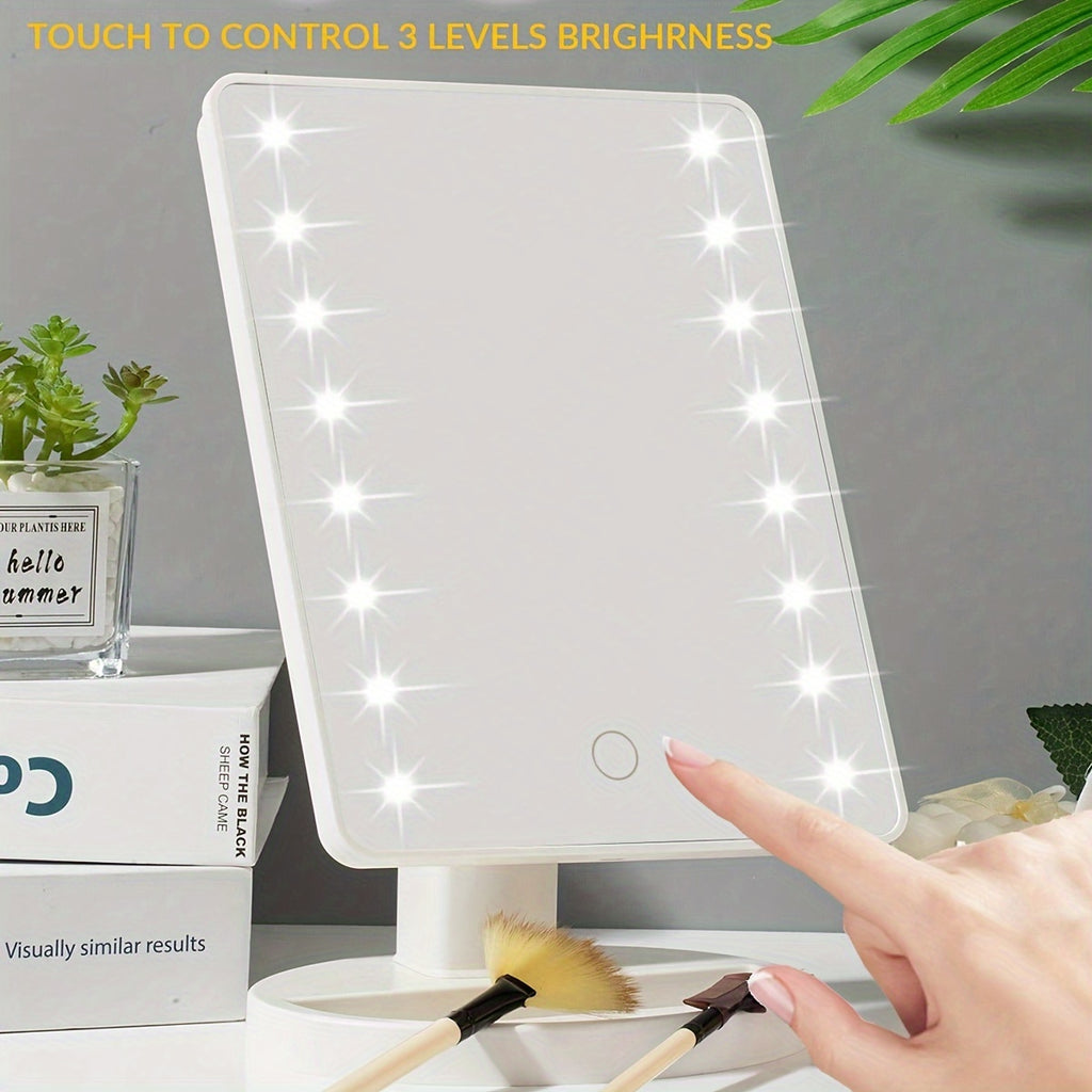 1PC Rotating Touch Screen Makeup Mirror with 16LED Lights - 3-Speed Adjustable Brightness, USB/Battery Dual Power, Portable Vanity Mirror for Bedroom, Dormitory, and Travel