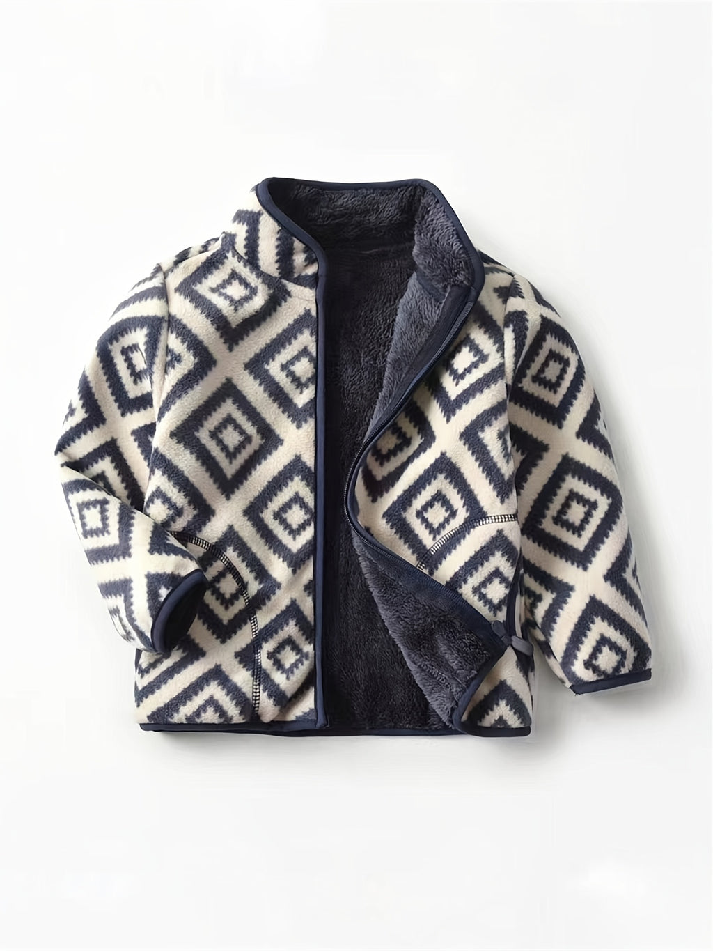 New Boys Vintage Plaid Printed Casual Thickened Warm Stand Collar Zipper Jacket