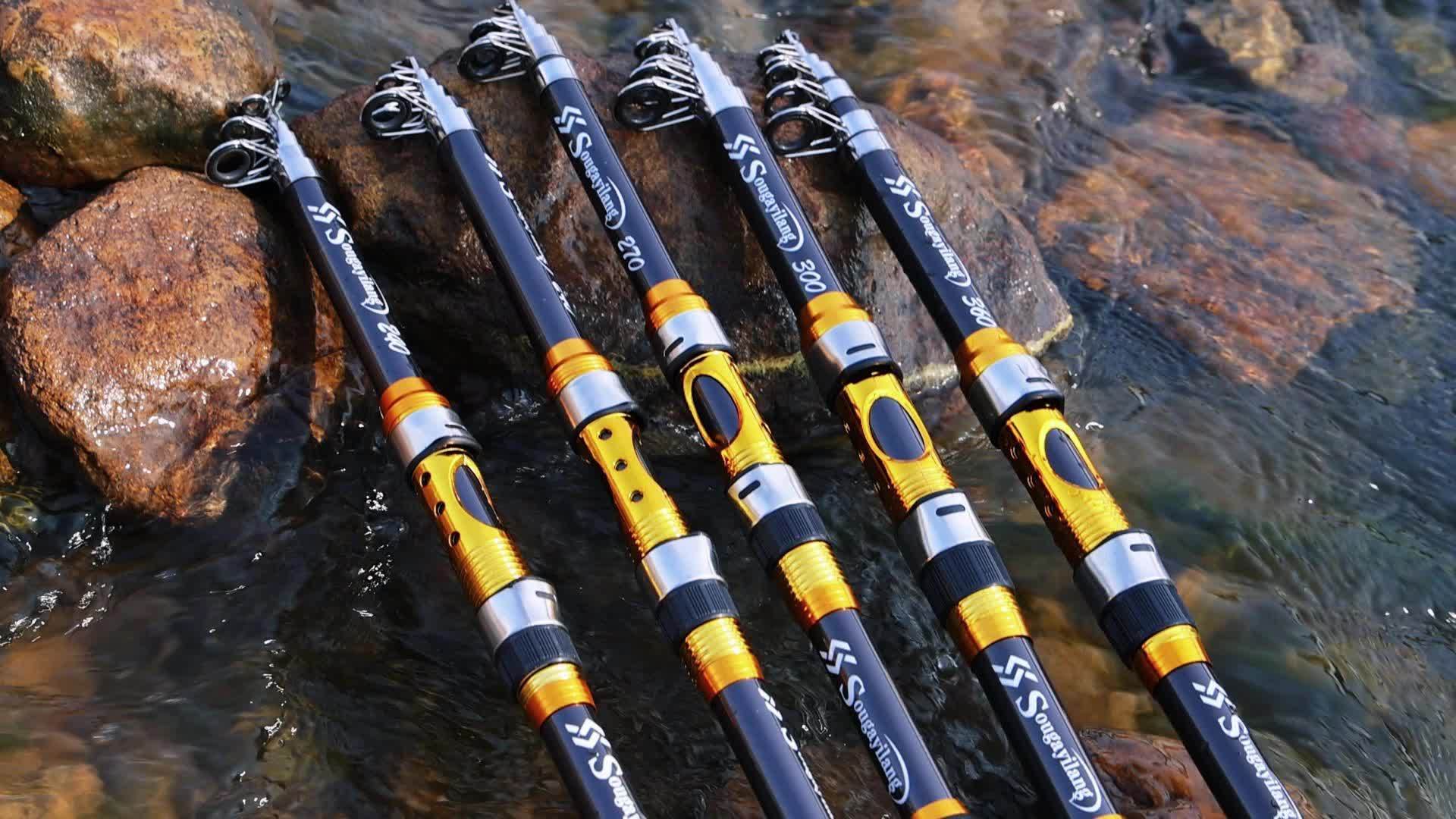 [Quality Construction] Sougayilang Ultralight Carbon Fiber Spinning Fishing Rod - Portable, Medium Action, 204.83-299.92cm Extendable Length, Black & Golden with Comfort Grip Handle - Ideal for All Anglers