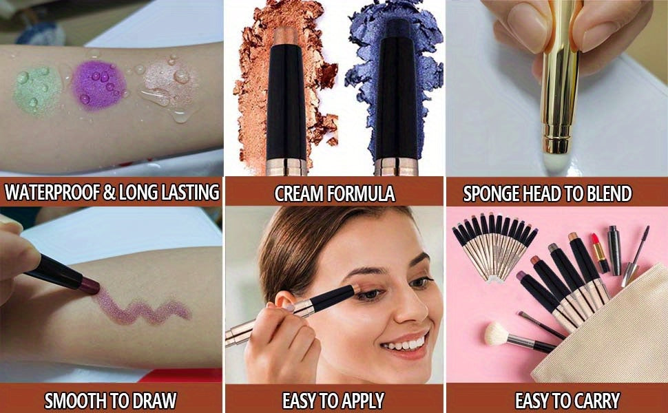 Eyeshadow Stick With Sponge Tip Glitter Creamy Eyeshadow Pencil Crayon Brightening Makeup (12 Midnight Black Matte) With Soft Waterproof Long Lasting Eyeshadow Highlighter Makeup For Music Festival