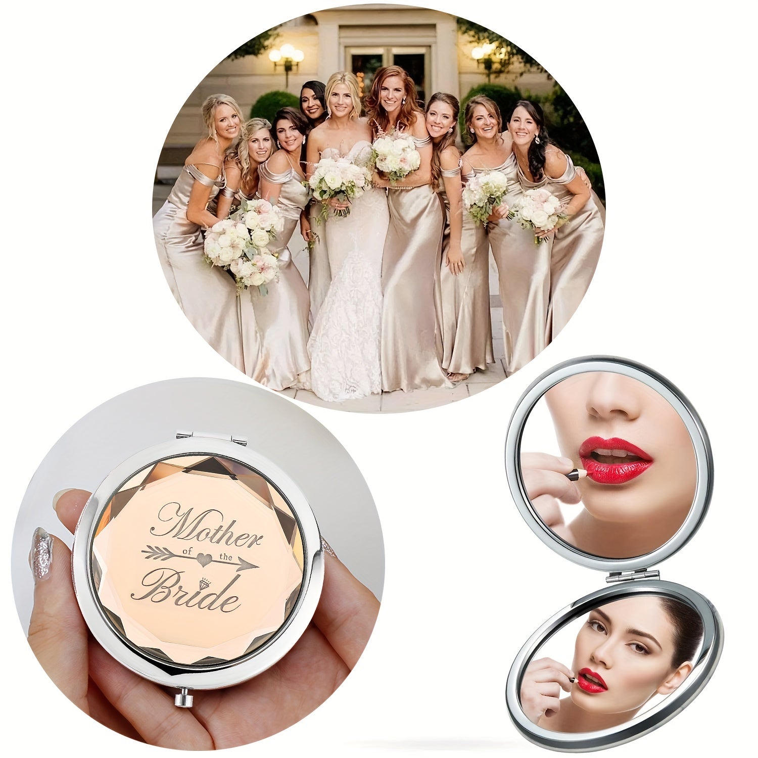 2pcs Portable Foldable Makeup Mirror With Stainless Steel Frame For Mother Of The Bride And Mother Of The Groom, Wedding Party Gift - Mother's Day Makeup Mirror