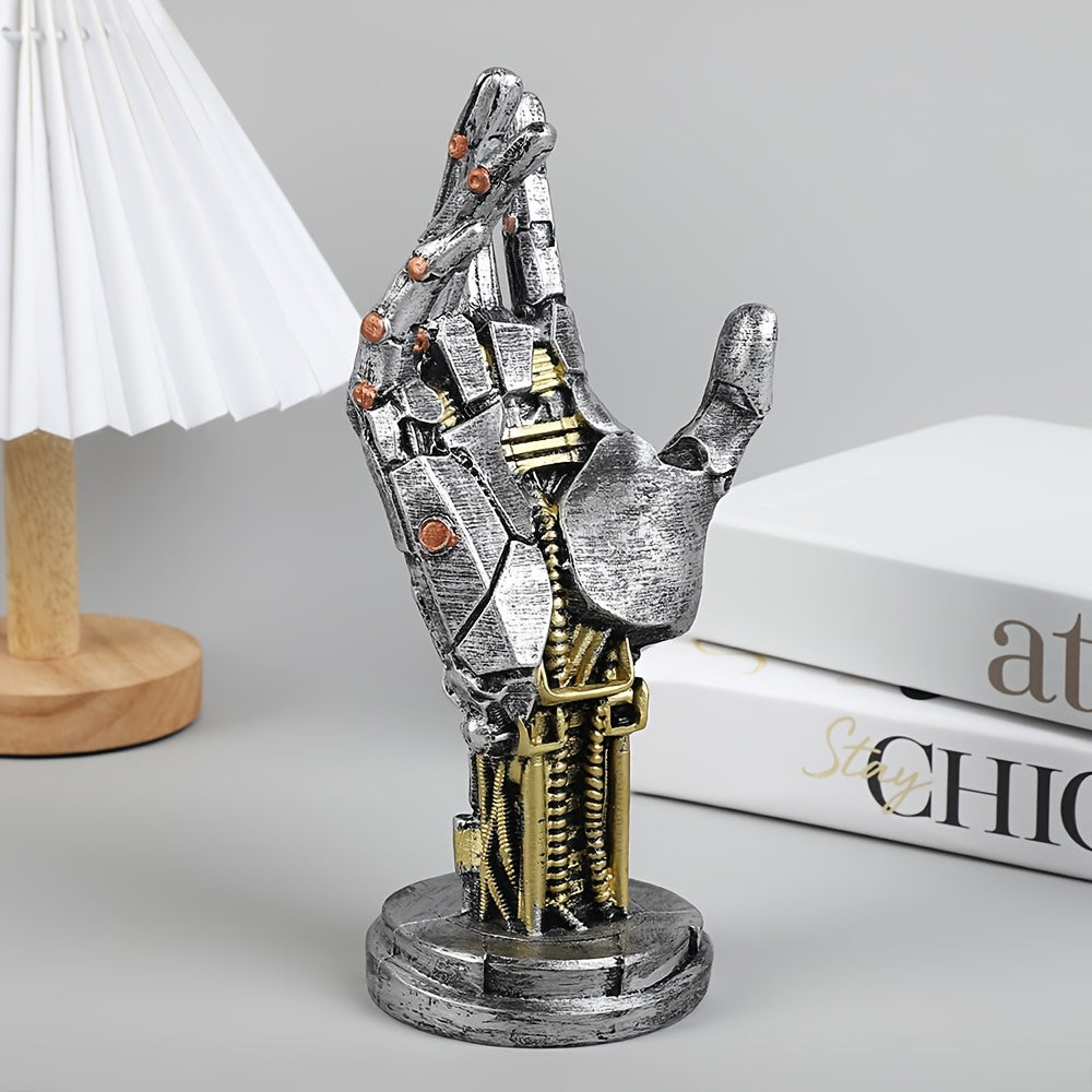 Cyberpunk Robot Hand Resin Figurine - Artistic Desk Decor with Gamepad Holder, Unique Palm Sculpture, Perfect for Room Decor