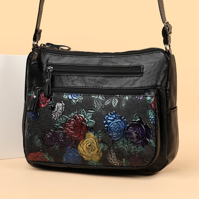 Flower Pattern Crossbody Bag, Fashion Zipper Shoulder Bag, Casual Purse For Women