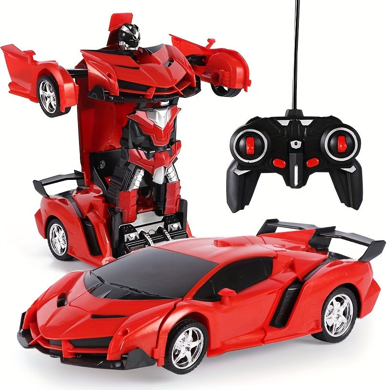 Transforming RC Robot Police Car Toy - One-Click Transformation, Remote Control, Durable Plastic, Novelty Gift for Youngsters - Red/Blue/Yellow