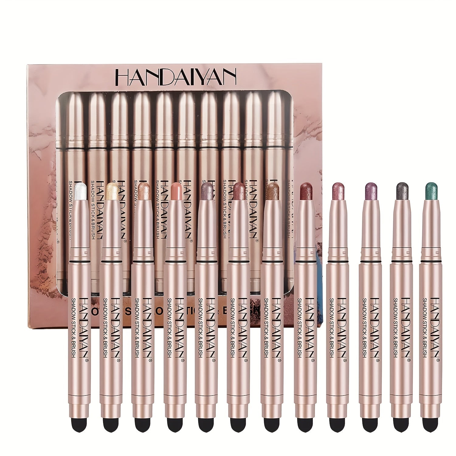 12 Pcs Highlighter Eyeshadow Pen, Matte Creamy Eyeshadow Stick Set With Sponge Brush, Shimmer Metallic Eyeshadow Pencil, Waterproof Long Lasting Eye Brightener Stick, Glitter Multi-Dimensional Eye Makeup For Music Festival