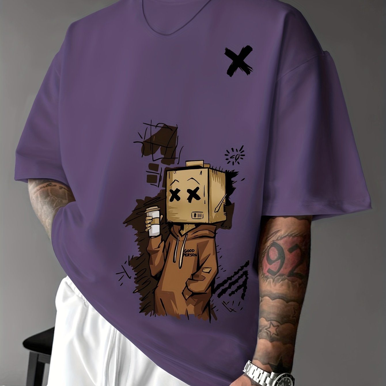 Men'S Summer Casual T-Shirt with Playful Robot & Cupcake Graphic - Red, Short Sleeve, Round Neck, Loose Fit, Geometric Pattern, Perfect for Streetwear or Casual Attire, Casual Summer Wear | Playful Graphic Tee | Comfortable F