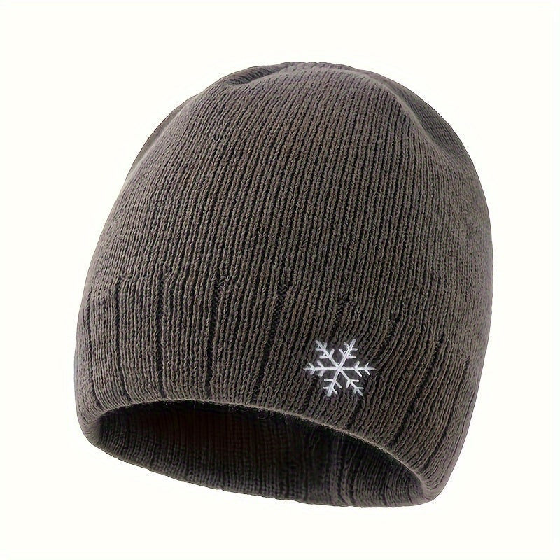 Snowflake Logo Striped Knitted Beanie, Double-Layer Fleece-Lined Thick Warm Comfortable Brimless Hat for Autumn and Winter Outdoor Casual Sports Mountaineering Skiing Running Cycling Windproof Ear Protection Street Hip-Hop Sn