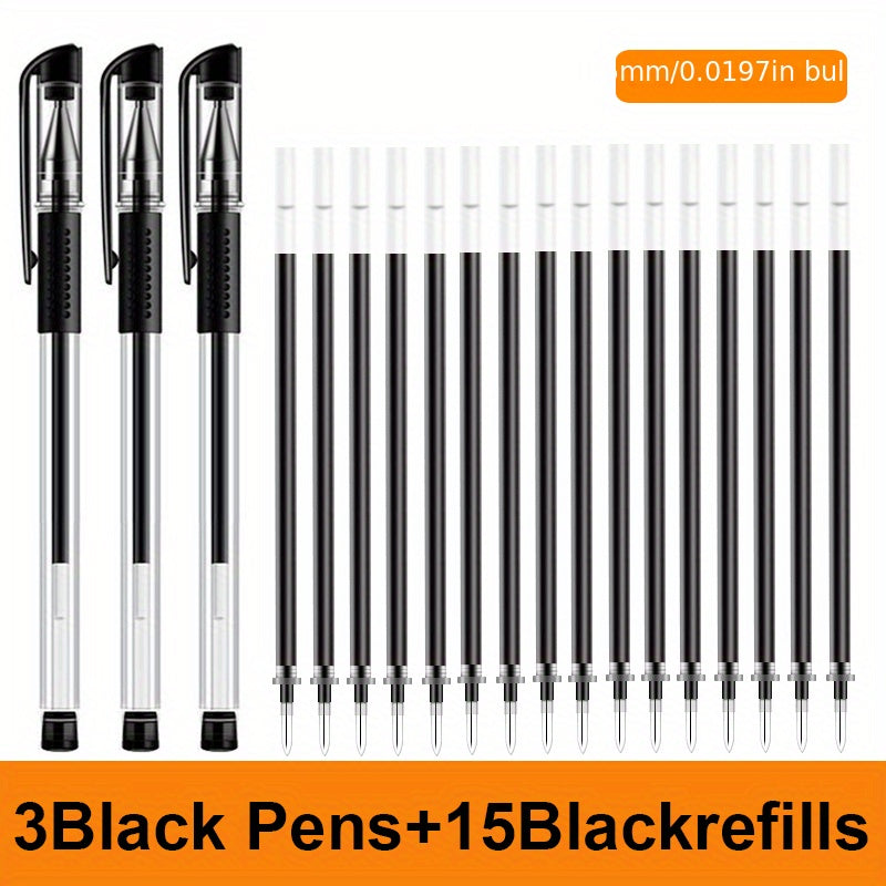 3 Pens + 15 Refills Gel Pen Set School Supplies Black Blue Red Ink Color 0.5Mm Ballpoint Pen Kawaii Pen Student School Office Stationery