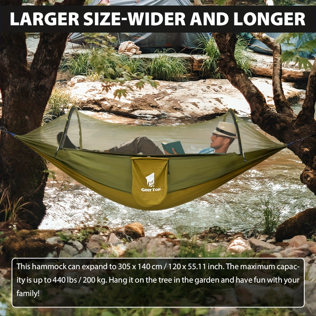 GEERTOP 3in 1 Outdoor Hammock with Mosquito Net Sun Shelter Rainfly, Double Sleep Rest Camping Hammock for Backpacking Travel Garden Park