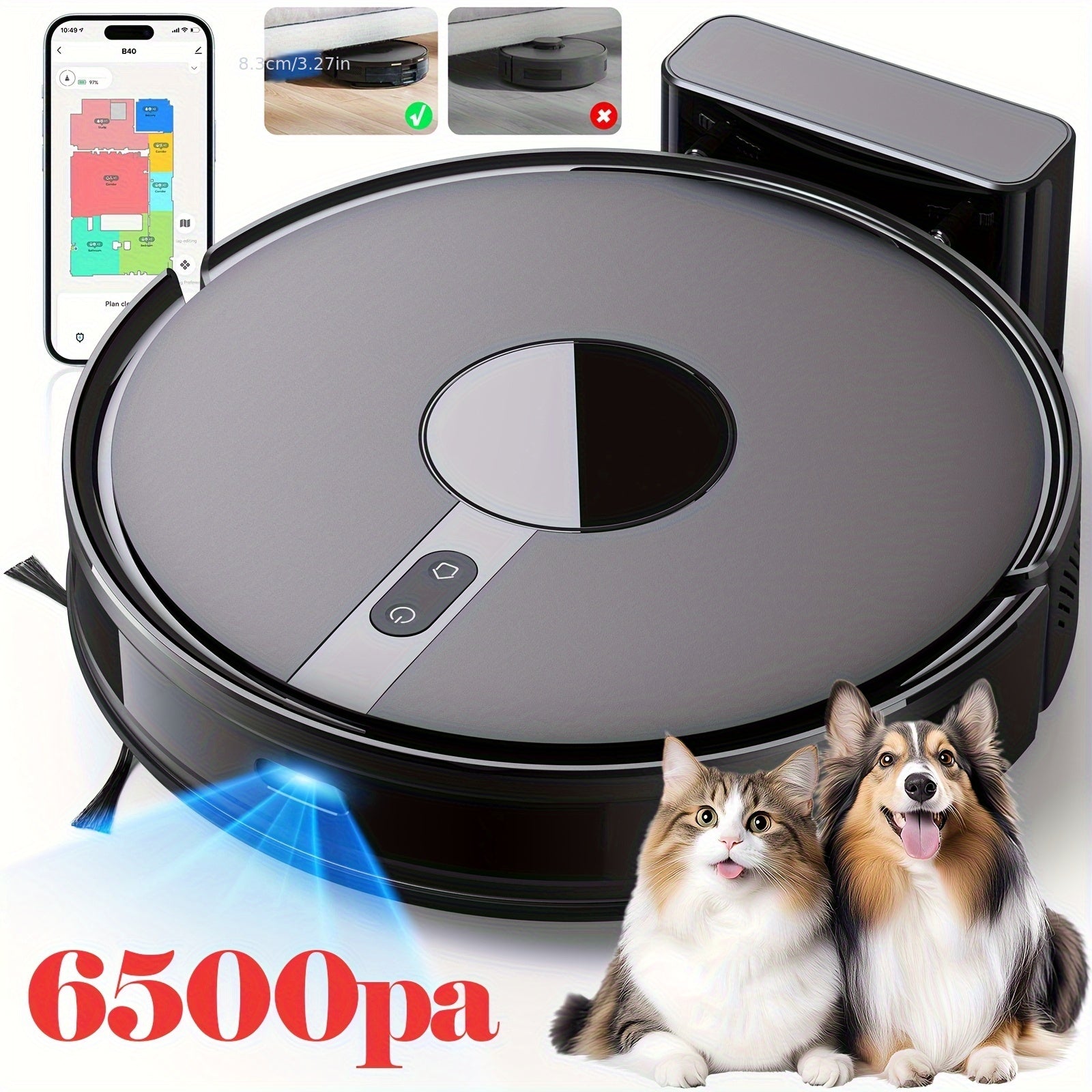 Lubluelu 6500Pa Robotic Vacuum, Robot Vacuum Cleaner And Mop Combo, 180Mins Max, 62dB, 34 No-Go Zones for Pet Hair Carpets Floor - B40/L15Ultra