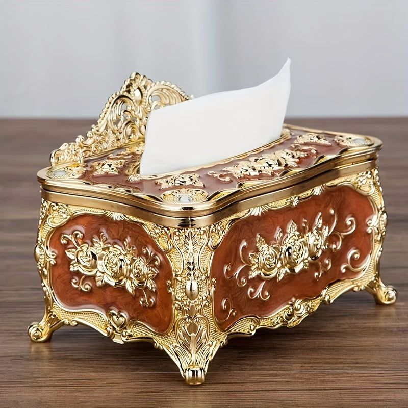 1pc Rose Crown Embossed Tissue Box - Luxurious Elegant Design Tissue Holders, Paper Holder, Napkin Holder - For Home, Living Room, KTV, Hotel, Bar, Club, Toilet, Bath - Perfect Gift for Housewarming & Wedding