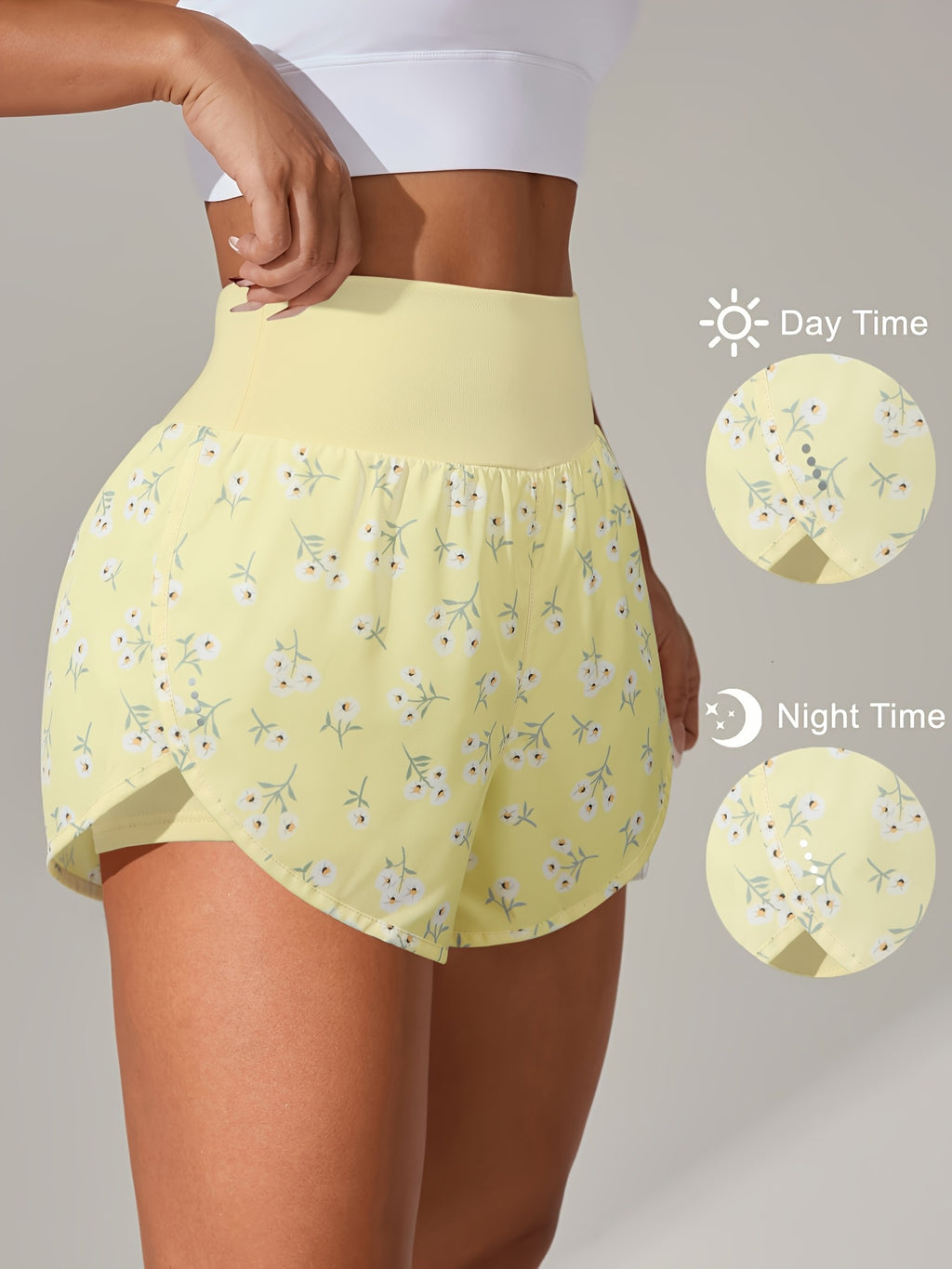 [Yoga Activewear] Women's Light Blue Yoga Shorts - Casual & Loose-Fit, High-Waisted with Ruffle Detail, Stretchy Polyester-Elastane Blend, Machine Washable, Perfect for Spring/Summer/Fall