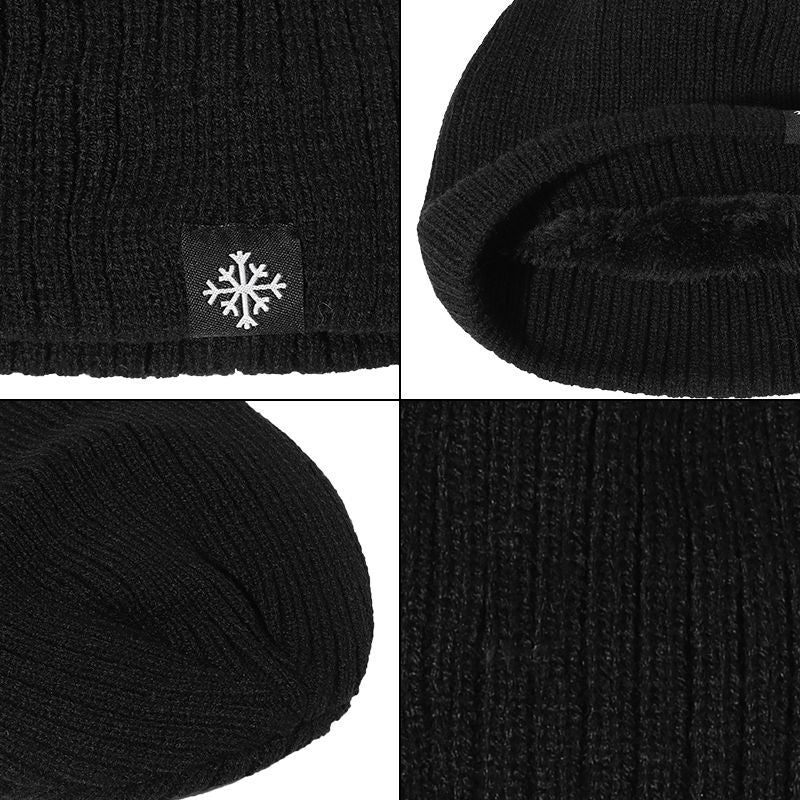 Snowflake Logo Striped Knitted Beanie, Double-Layer Fleece-Lined Thick Warm Comfortable Brimless Hat for Autumn and Winter Outdoor Casual Sports Mountaineering Skiing Running Cycling Windproof Ear Protection Street Hip-Hop Sn