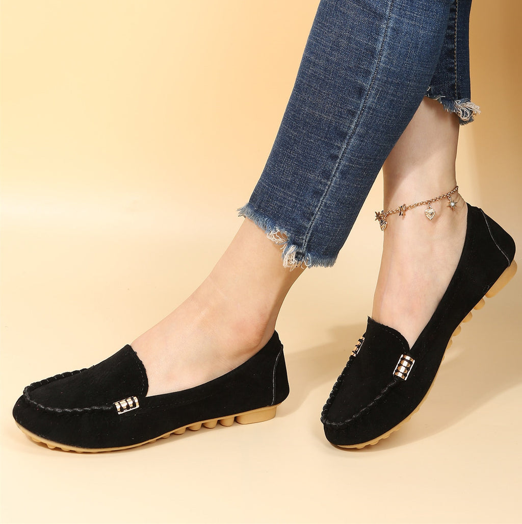 Women's Flat Slip On Loafers, Black Comfortable Non-slip Moccasins Shoes, Casual Walking Shoes