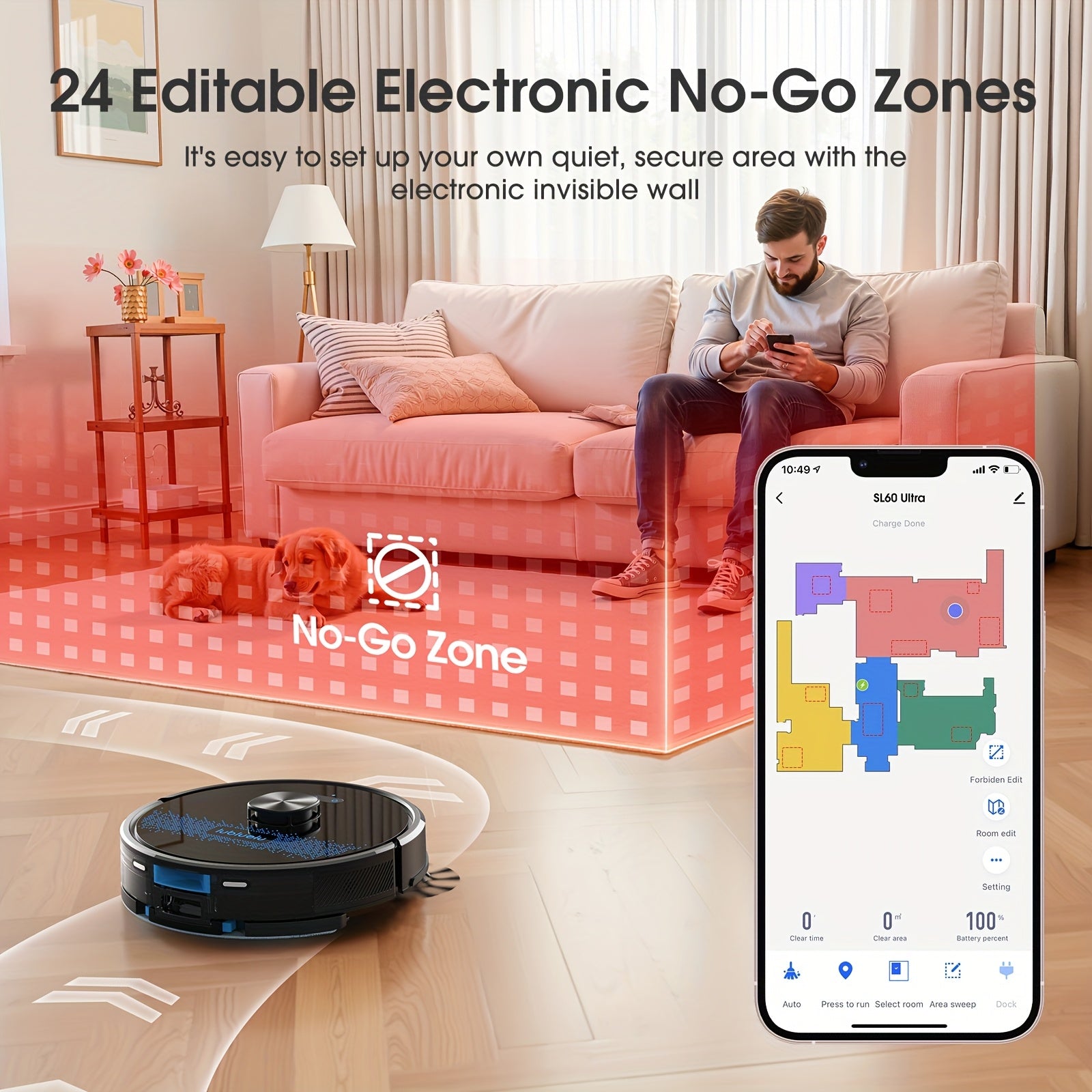 Robot Vacuum Cleaner And Mop Combo 4500Pa, Lubluelu SL60Ultra Robotic Vacuum, 150Mins Max, 56dB, 24 No-Go Zones For Pet Hair Carpets Floor