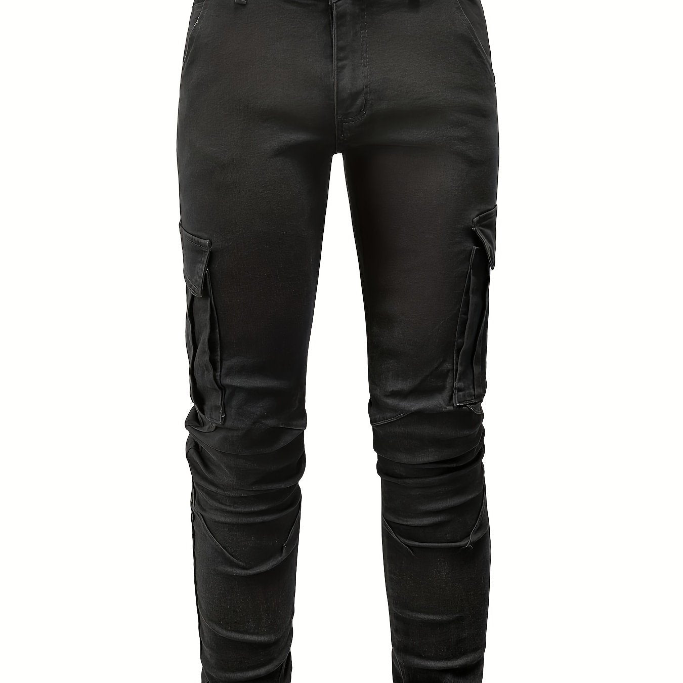 Men's Solid Color Multi-pocket Skinny Jeans For Autumn And Winter