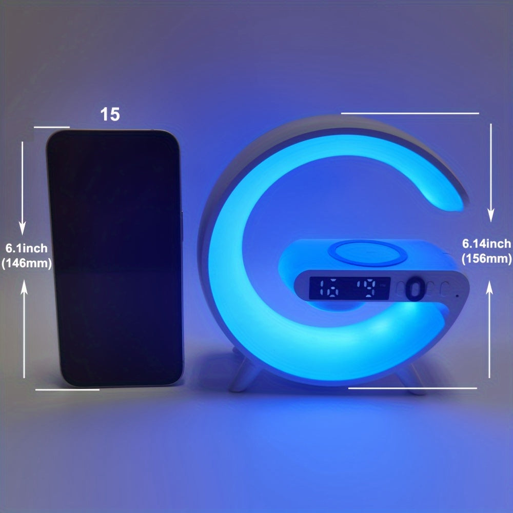 Kouzone Bluetooth Speaker Wireless - 1pc Wireless Speaker with Phone Charger, Dimmable Alarm Clock, Sunrise Simulation, Tabletop Mono Sound Machine with Night Light, USB Type-C, Button Control, 5.2 Surround Sound, Rechargeabl