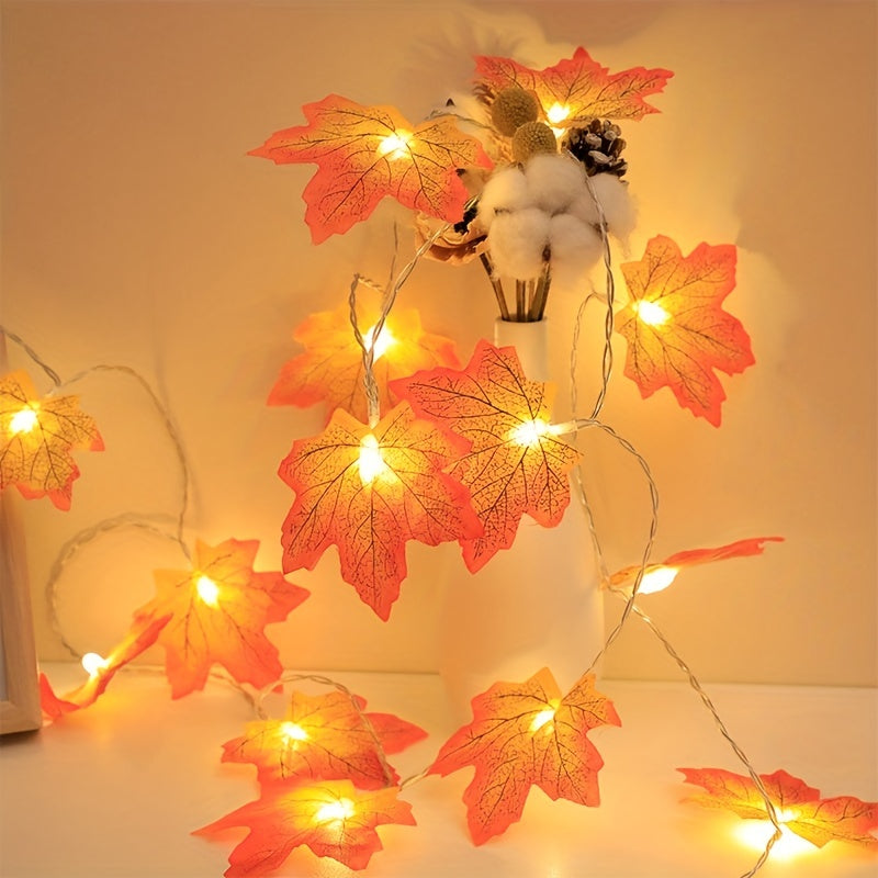 1pc Maple Leaf LED Fairy Lights - Warm White/Cool Yellow/Red Glow, -in-Free -Free Switch-Controlled / String Lights for Stair Railings, Fence, Party, Thanksgiving, Halloween, Fall & Autumn Tree Decorations (Plastic