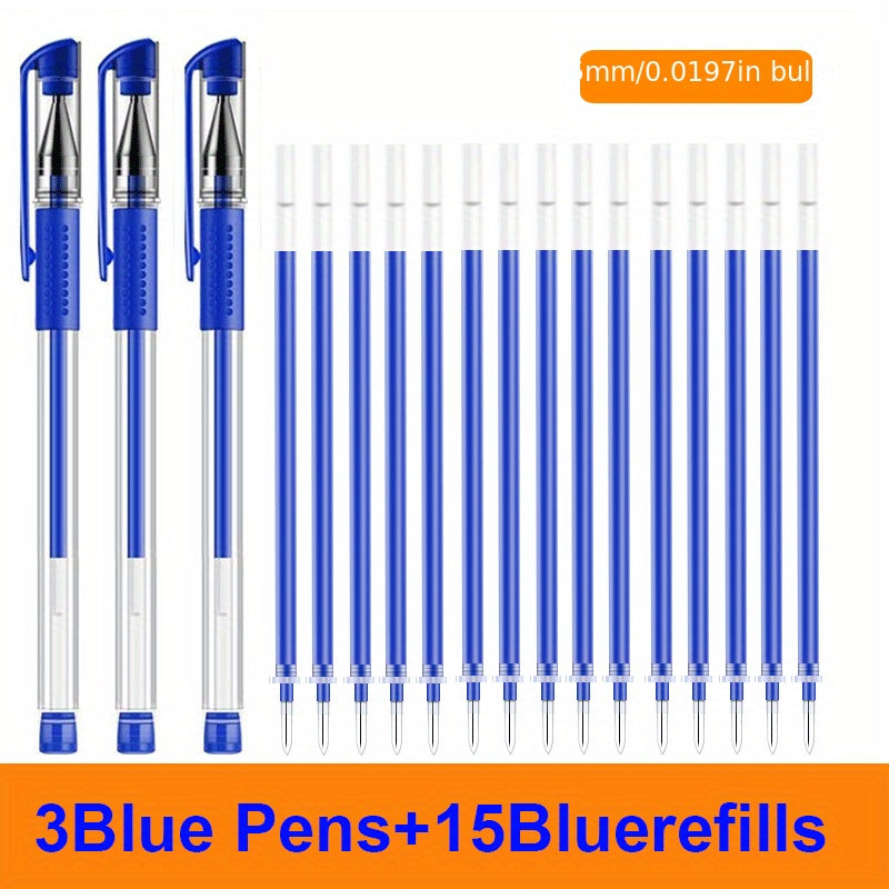 3 Pens + 15 Refills Gel Pen Set School Supplies Black Blue Red Ink Color 0.5Mm Ballpoint Pen Kawaii Pen Student School Office Stationery