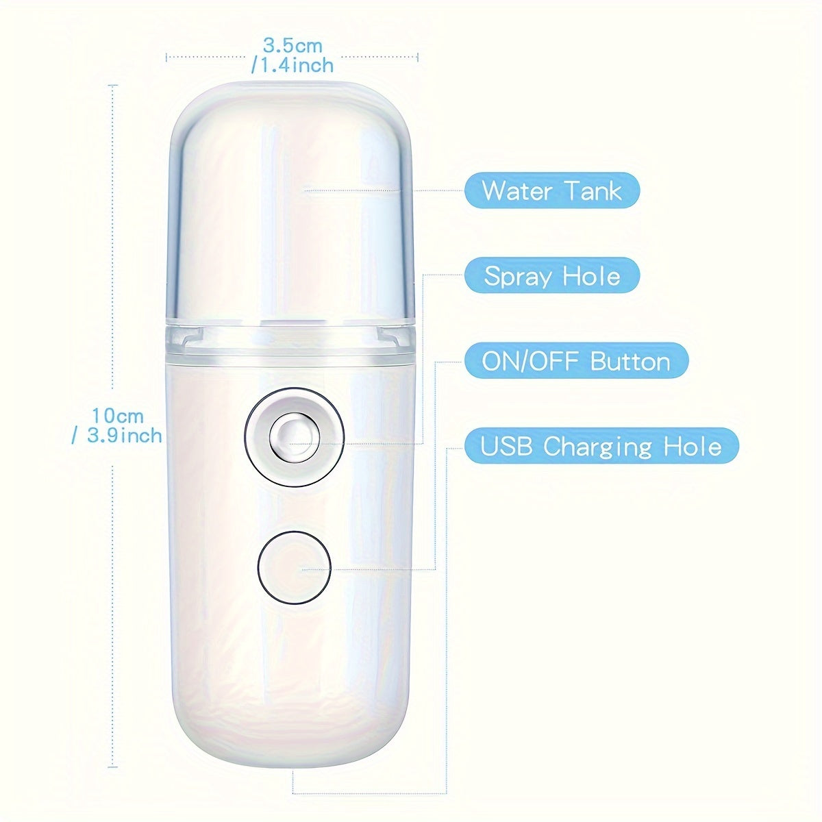 Cloud Prime Portable Mini USB Rechargeable Mist 30ml - Long-Lasting Battery, Formaldehyde-Free, 3 Colors (White/Pink/Red) with Ergonomic Design for Face & Body Hydration, Travel-Friendly Skincare Tool, Sleek Cylindrical Desig