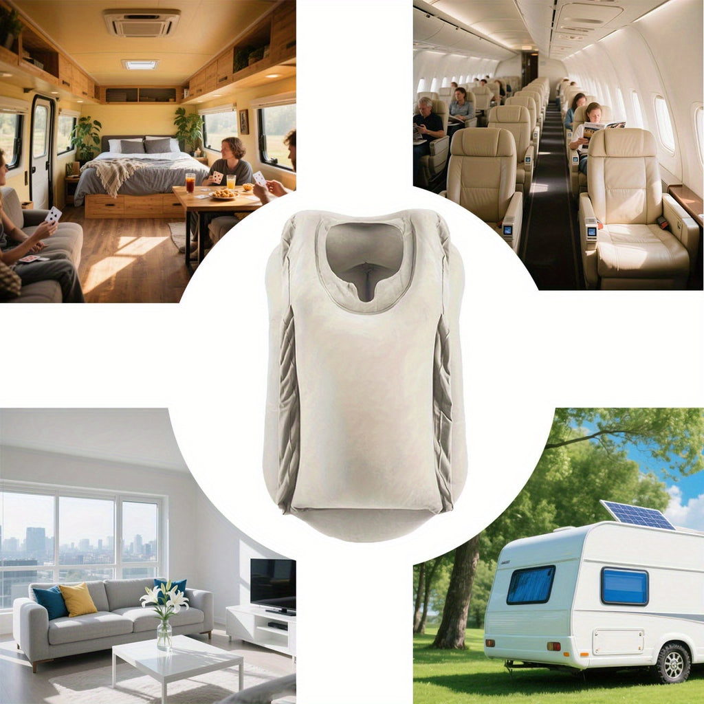 Portable Inflatable Travel Pillow for Airplanes, Cars, Trains & Office Naps - Ergonomic Design with Soft Compression, Durable & Lightweight, Ideal for Camping, RVs, and Sports Events, Travel Pillow for Airplanes, Vehicle Neck