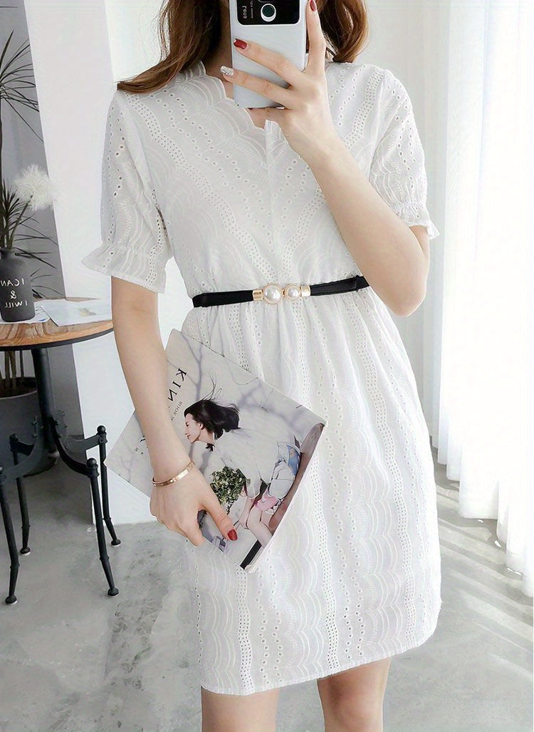 Faux Pearl Elastic Thin Belt, Women's Decoration For Dress, Fashion Simple Women's Buckle Thin Belt