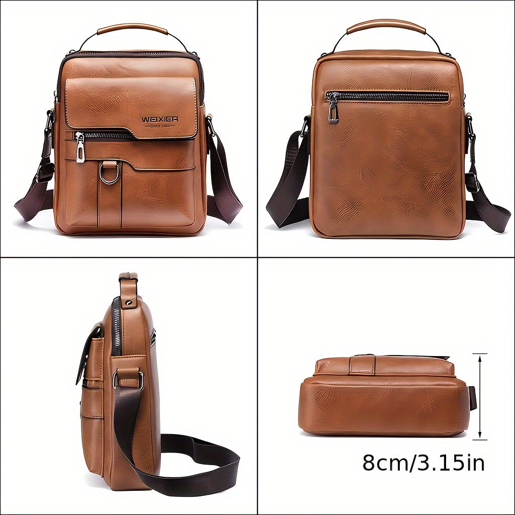 Men'S Vintage Crossbody Bag - Adjustable Strap, Multiple Compartments, Business Casual Shoulder Bag with "WEIXIER SINCE 51.0meter Branding, Black & Brown Options, Casual Crossbody | Vintage Crossbody | Adjustable Strap Bag