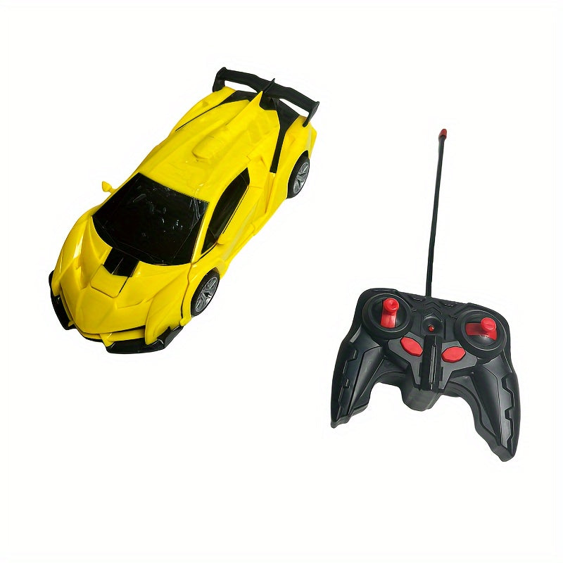 Transforming RC Robot Police Car Toy - One-Click Transformation, Remote Control, Durable Plastic, Novelty Gift for Youngsters - Red/Blue/Yellow