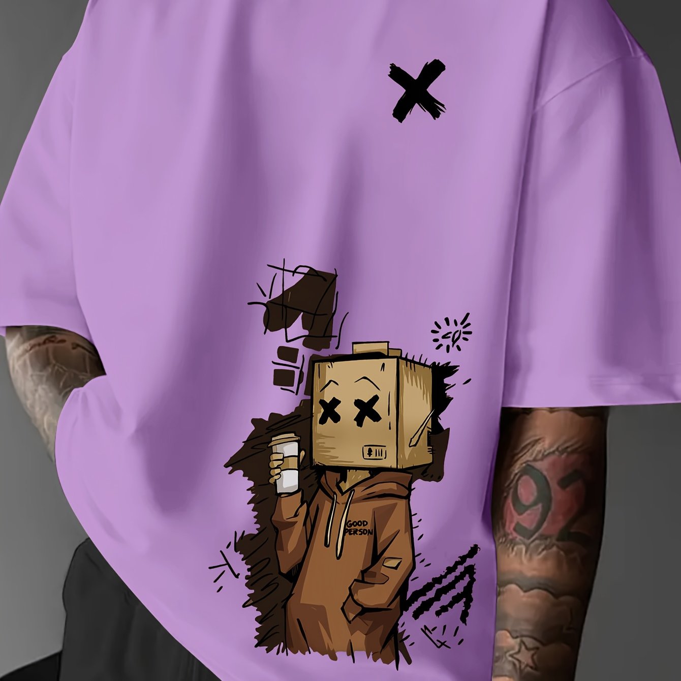 Men'S Summer Casual T-Shirt with Playful Robot & Cupcake Graphic - Red, Short Sleeve, Round Neck, Loose Fit, Geometric Pattern, Perfect for Streetwear or Casual Attire, Casual Summer Wear | Playful Graphic Tee | Comfortable F