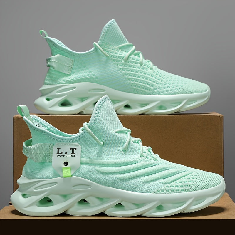 Men's Knit Breathable Lace Up Running Shoes, Lightweight Comfy Sneaker, Spring And Summer