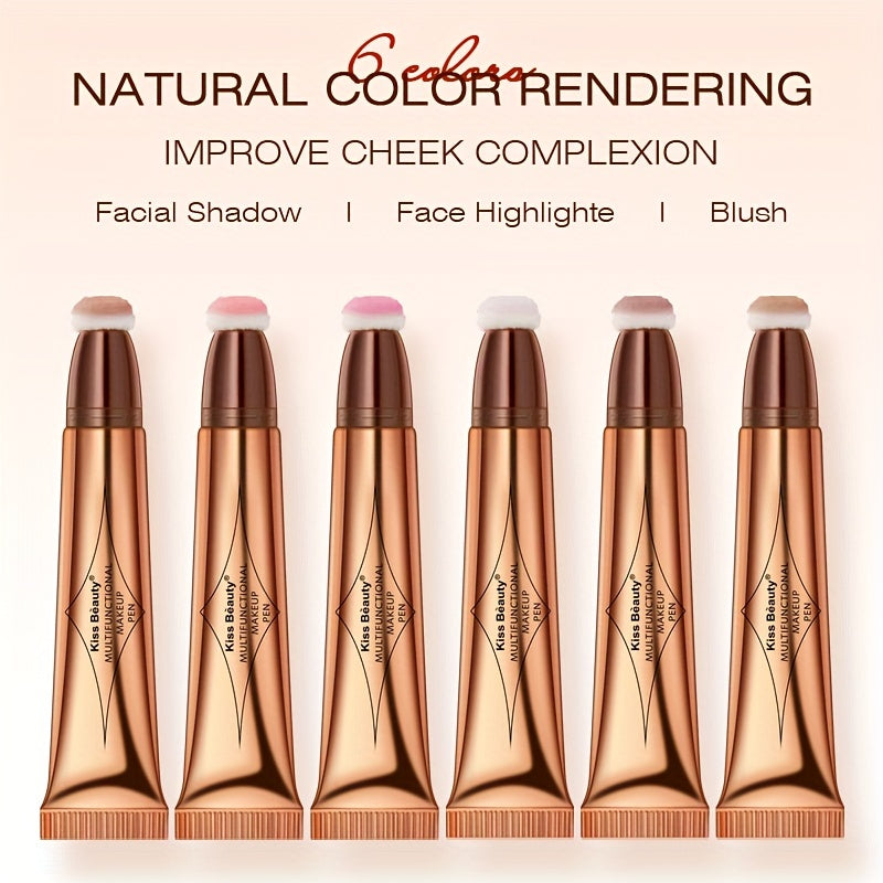 3-IN-1 Multi-Functional Makeup Pen - Contour, Highlight, Blush with Natural Moisturizing Creamy Soft Liquid Formula, Plant Squalane, Glitter Shimmer Powder for Cheeks - Easy to Use, Long-Lasting, Cruelty-Free, Vegan-Friendly