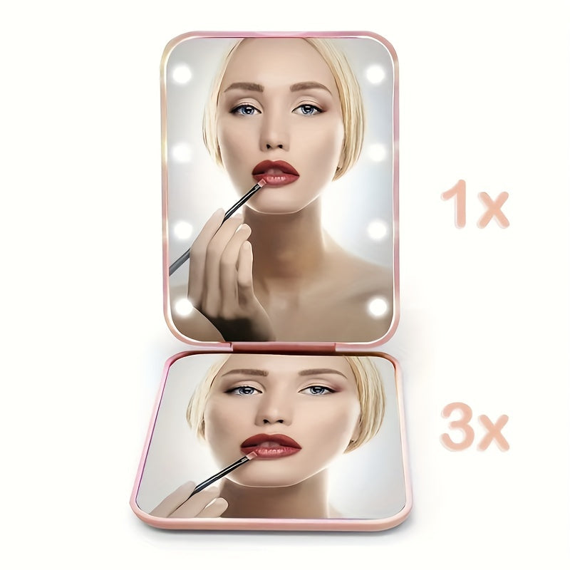Pocket Mirror, 1X/3X Magnification LED Compact Travel Makeup Mirror, Compact Mirror With Light, Purse Mirror, Portable, Folding, Handheld, Small Lighted Compact Mirror For Gift