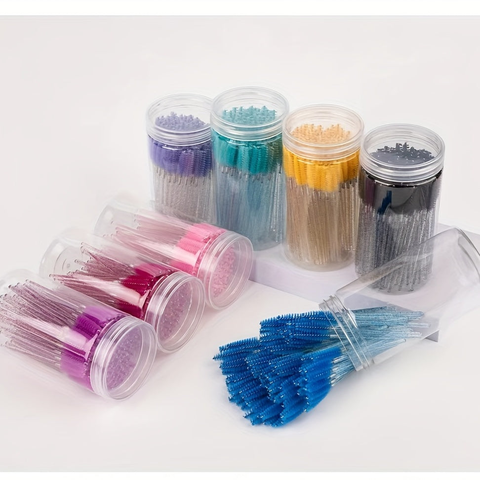 100pcs Eyelash Brushes with Container - Mascara Wands, Eyebrow Brush, and Eyelash Comb for Eyelash Extensions and Makeup Application