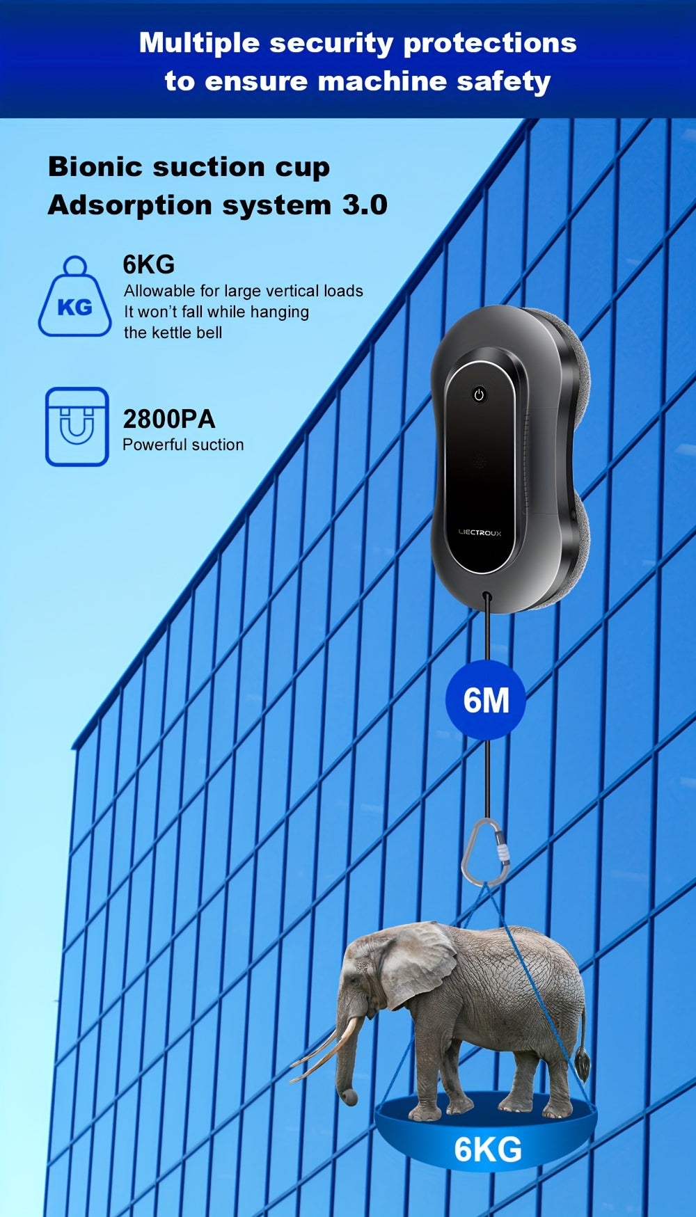 Robot Window Cleaner Liectroux YW810, 2-Way Water Spray, Ultra-thin, Robot Vacuum Cleaner For Windows, Home Electric Glass Washer & Wiper, Dry & Wet Mopping, AI Route, Brushless Motor, APP & Remote Control, Quadruple Security