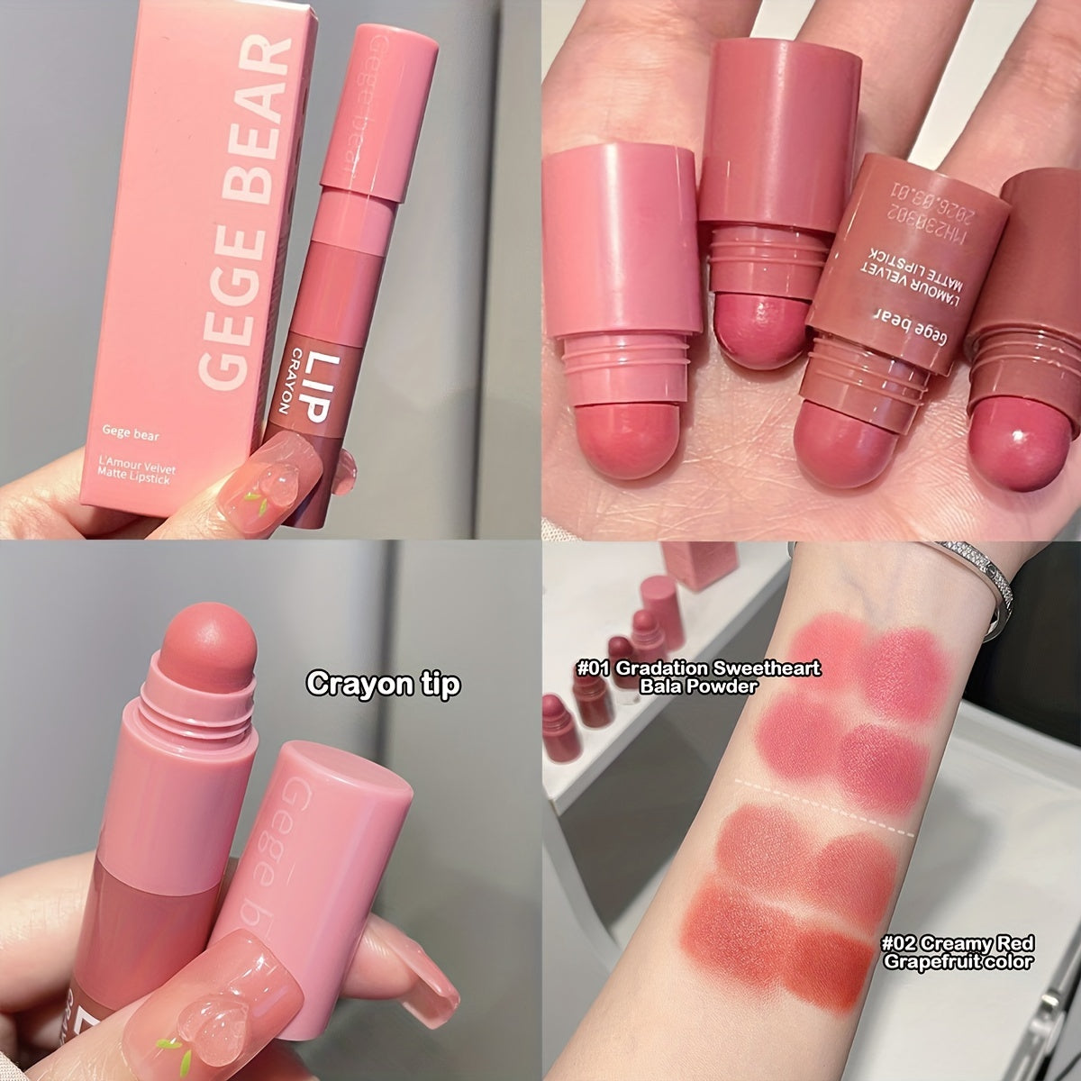 Four-Color Velvet Matte Lipstick Pen - Long-Lasting, Brightening, Natural Makeup Lipstick for Valentine's Day Gifts - Misty Color Pigment, Crayon Design, Easy to Apply