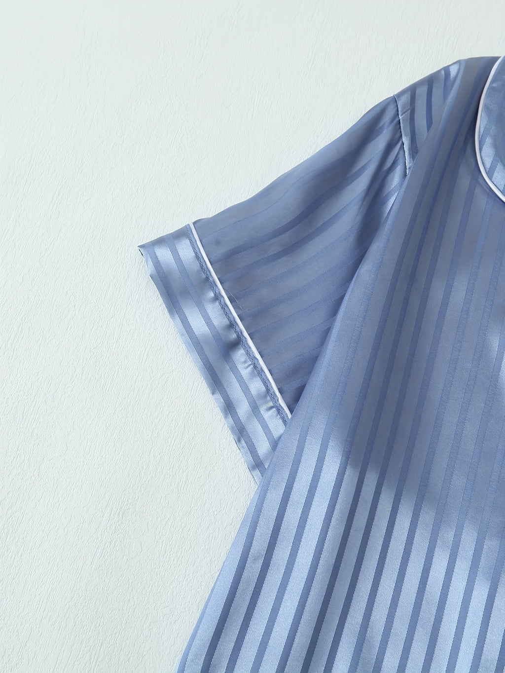 2 Sets Women's Striped Satin Casual Pajama Set, Short Sleeve Buttons Lapel Top & Shorts, Comfortable Relaxed Fit