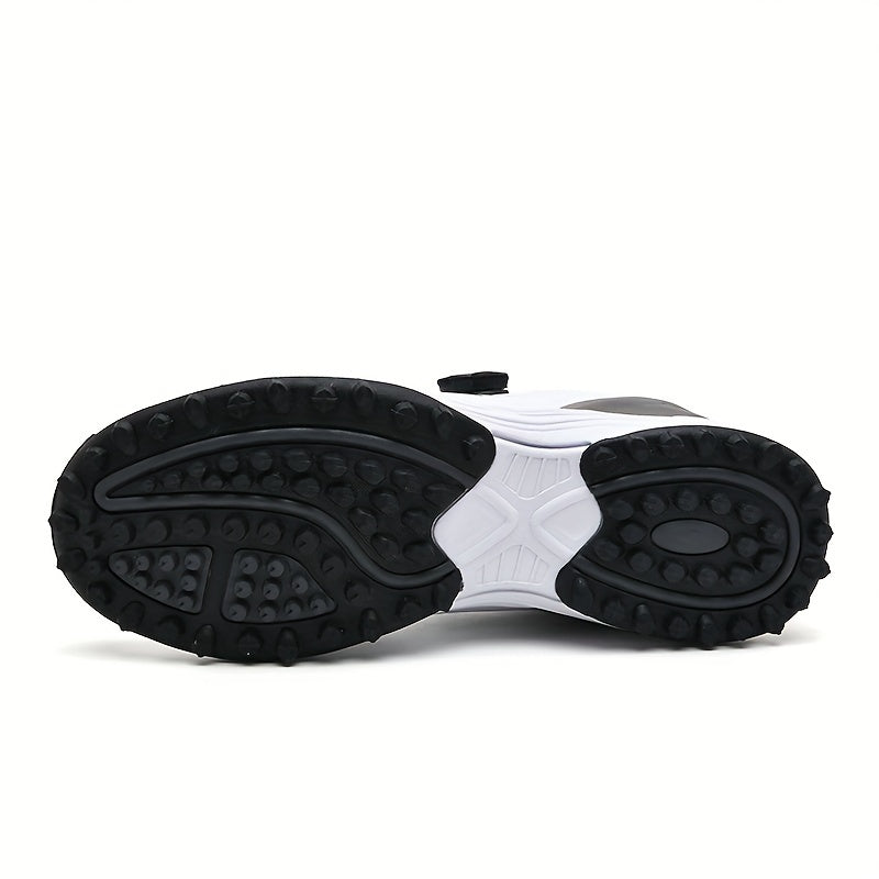 LEFUS Men's High Quality Golf Shoes with Non-Slip Rubber Sole & Swivel Button Closure - All-Weather All-Season Sneakers, Cushioned Insole, White & Black/Gray Athletic Footwear with Traction Tread - Ideal for Golf, Casual & Sp