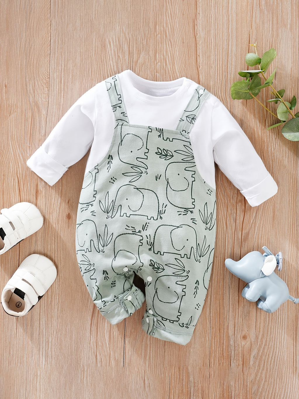 yierying Baby Boys' Long Sleeve Jumpsuit Romper - Mint Green & White Two-in-One Outfit, Soft Everyday diaper-changing onesie for Newborns & Infants, Easy Hand Wash Care, Perfect for Outdoor