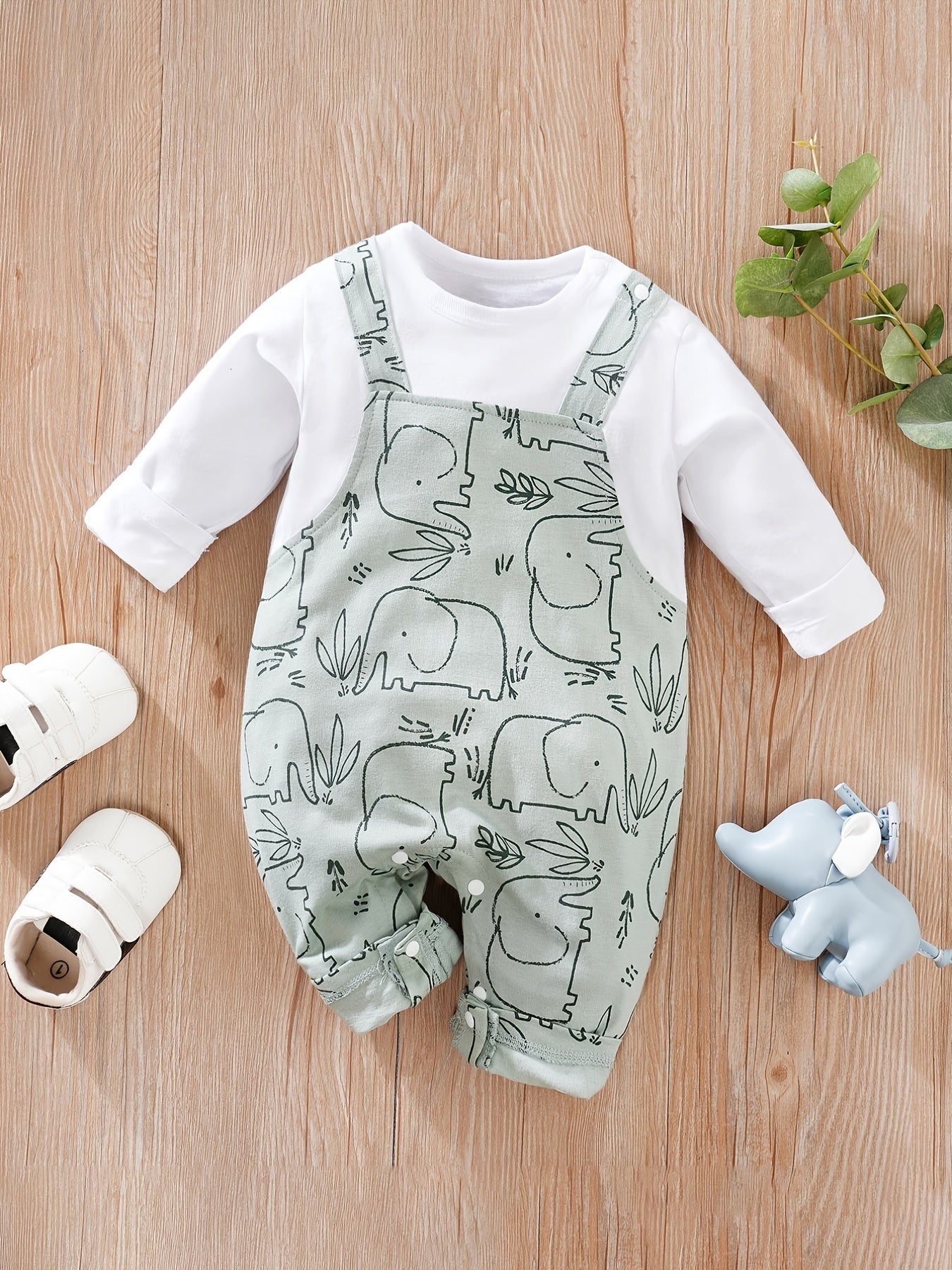 yierying Baby Boys' Long Sleeve Jumpsuit Romper - Mint Green & White Two-in-One Outfit, Soft Everyday diaper-changing onesie for Newborns & Infants, Easy Hand Wash Care, Perfect for Outdoor