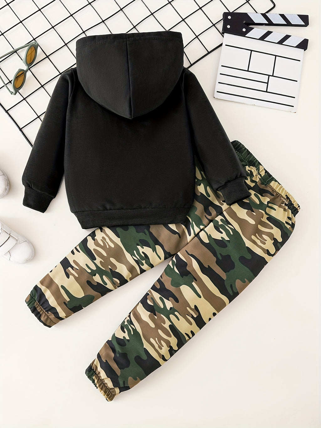 Boy's Casual Hoodie With Slogan + Camo Pants For Autumn & Winter Daily And Outdoor Wear