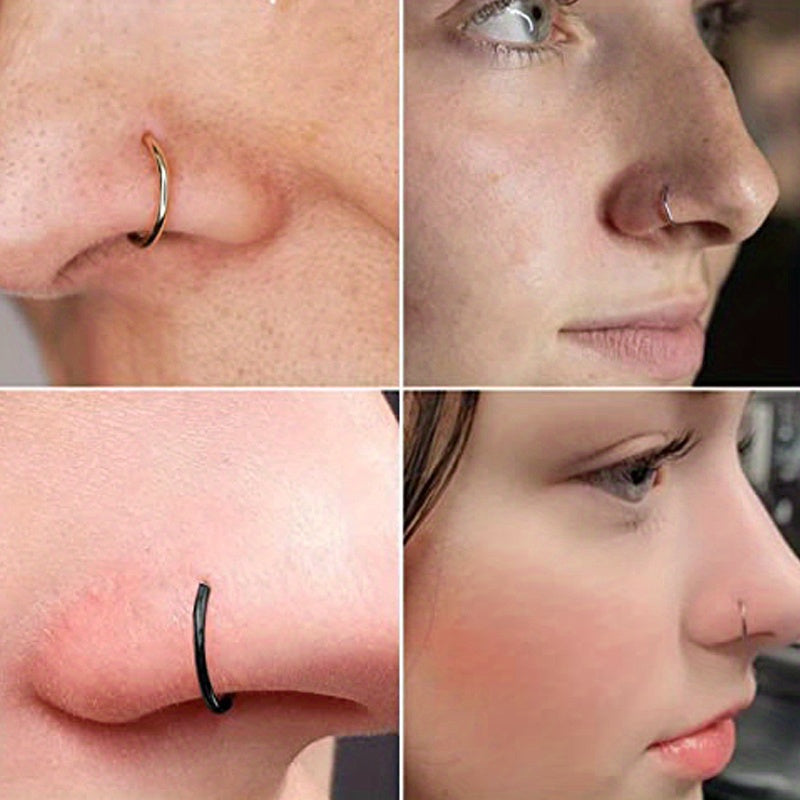 Trendy D-Shape Nose Clip - Fake Piercing Nose Ring for Women - Punk Style Body Jewelry with Comfortable Wear and Adjustable Design