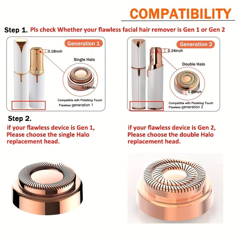 4pcs Facial Hair Remover Replacement Heads, Replacement Blades For Finishing Touch Flawless Generation 2 Hair Removal, Double Halo Painless And Gentle, For Women