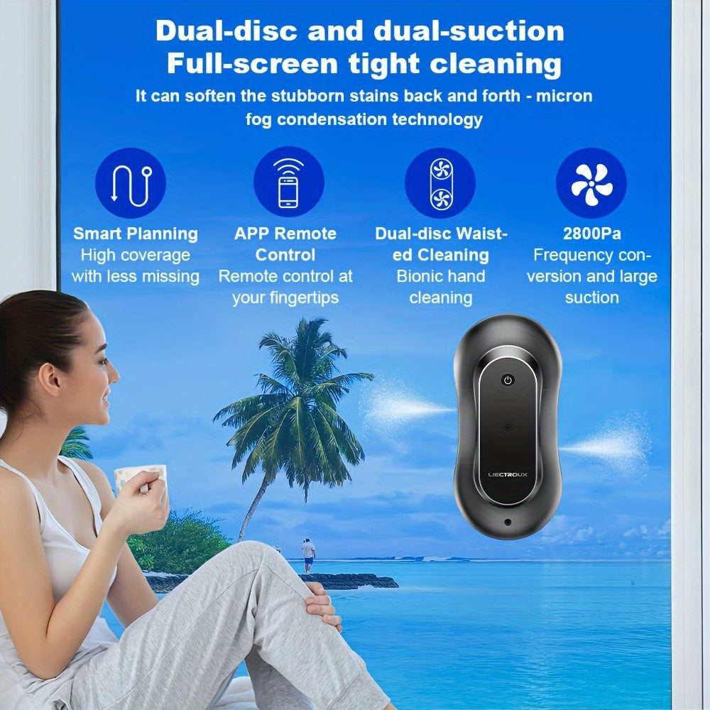 Robot Window Cleaner Liectroux YW810, 2-Way Water Spray, Ultra-thin, Robot Vacuum Cleaner For Windows, Home Electric Glass Washer & Wiper, Dry & Wet Mopping, AI Route, Brushless Motor, APP & Remote Control, Quadruple Security