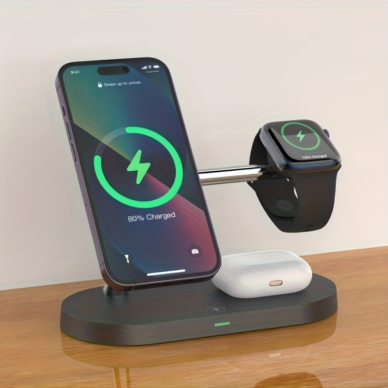 Magnetic 5 In 1 Wireless Charger Stand 3 Devices At The Same Time, 15W Qi Fast Charging Dock Station Holder 3 Adjustable Light Compatible With IPhone 14/13/12 Pro Max Mini, IWatch SE/6/5/4/3/2, AirPods 3/2/Pro