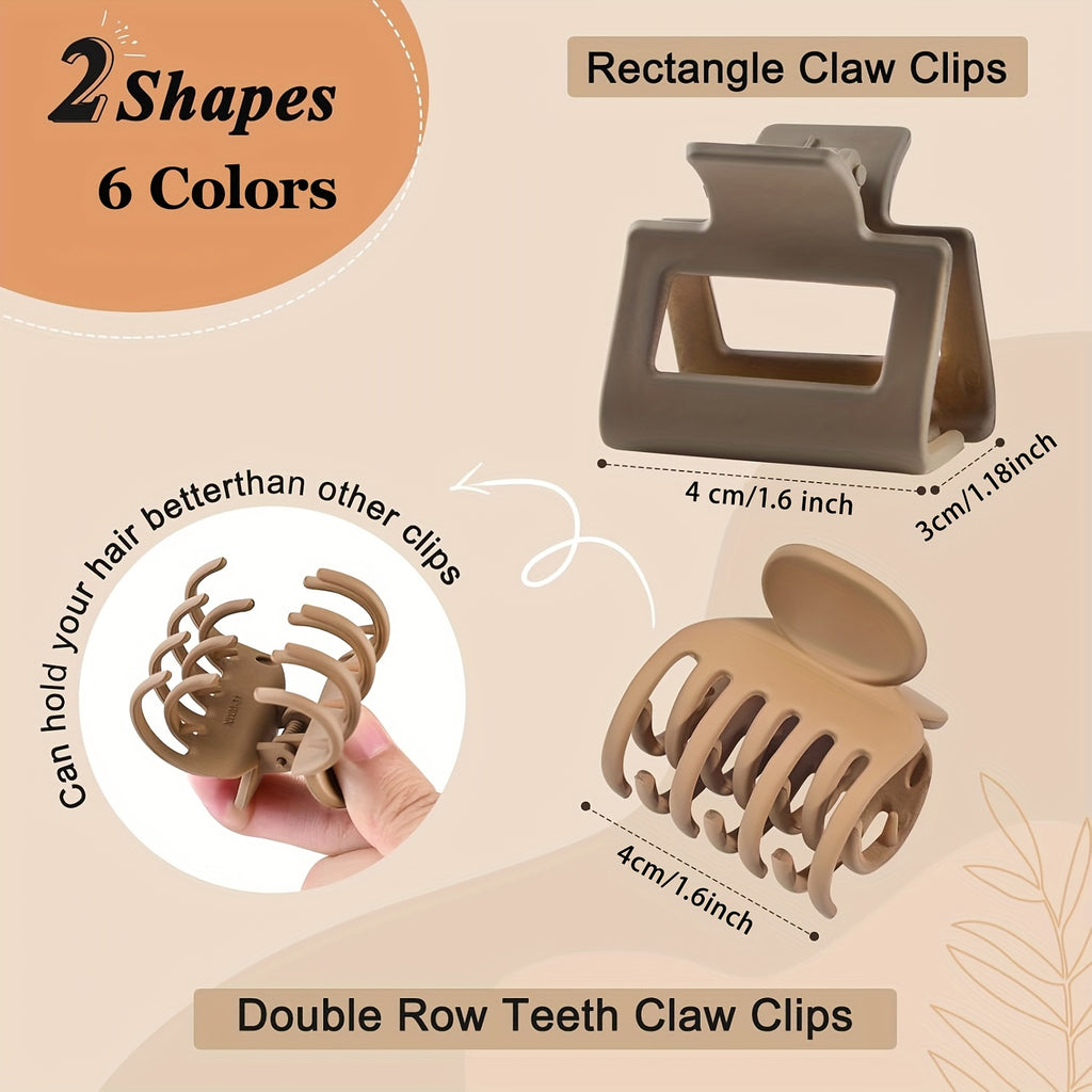 4pcs/8pcs Medium Claw Hair Clips for Women, Matte 1.6 Inch Rectangle Double Row Teeth Hair Claw Clips for Thin/Medium Fine Hair, Non Slip Jaw Clips, Formal Hairstyles, Wedding Hair Clips, Matte Finish, Smooth Grip, Durable Cl