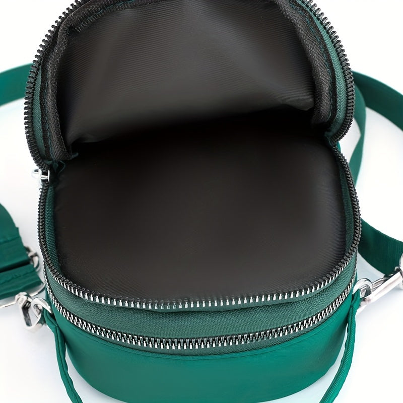 OGEHUAFEE Women'S Light Blue Nylon Shoulder Bag - Casual Mini Crossbody with Adjustable Strap, Multi-Layer, External Headphone Hole, Solid Color, Secure Zip Closure, Small Crossbody Bag